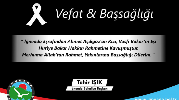 Huriye Bakar Vefat ve Başsağlı